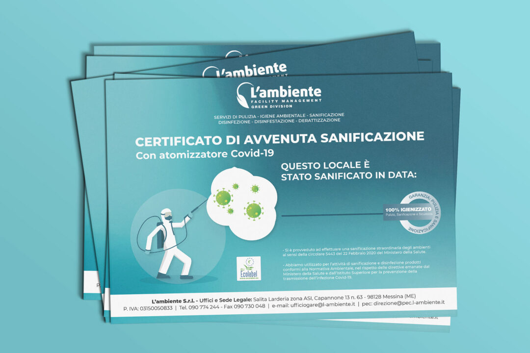 Certificato di avvenuta sanificazione L'ambiente