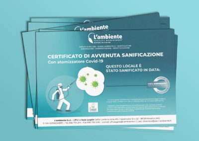 CERTIFICATO DI AVVENUTA SANIFICAZIONE